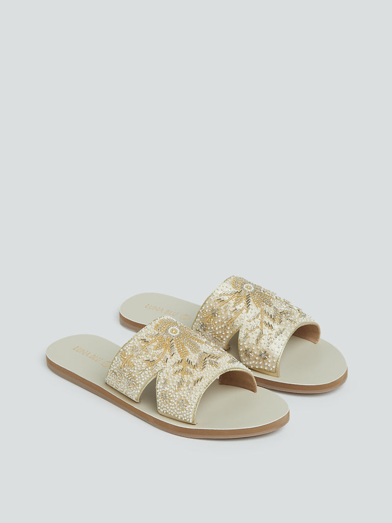 LUNA BLU Ivory Beaded Artisanal Sandals